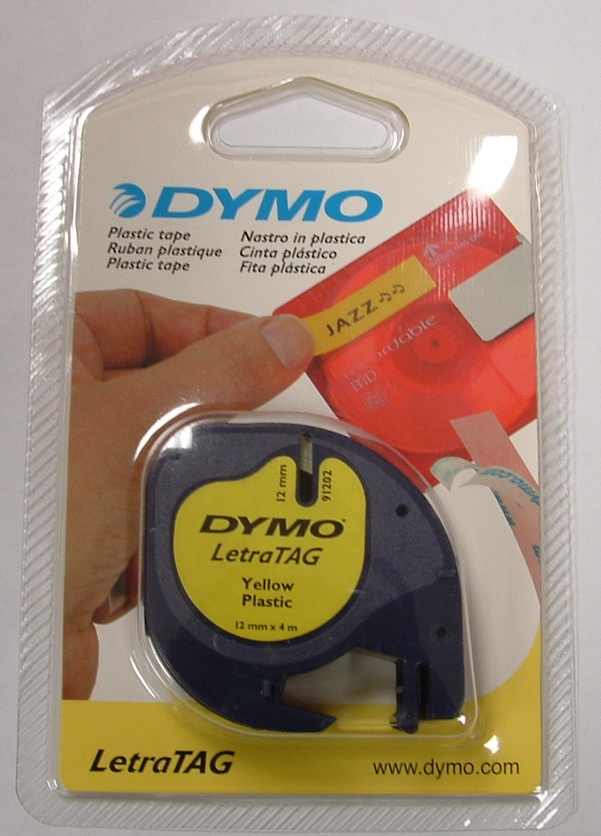 DYMO LETERATAG YELLOW PLASTIC 12MM x 4MM 91202